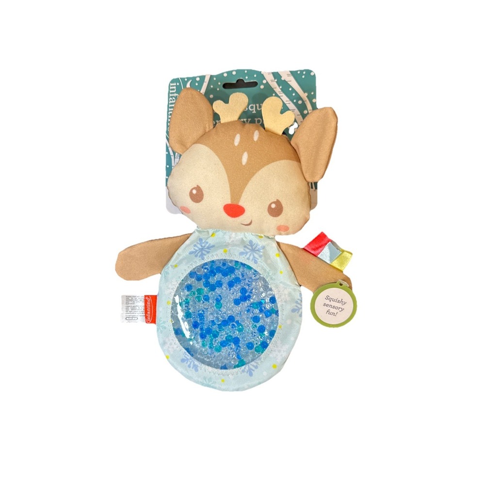 Infantino Baby Deer Fawn Seek & Squish Sensory Pal Plush With Blue Water Belly